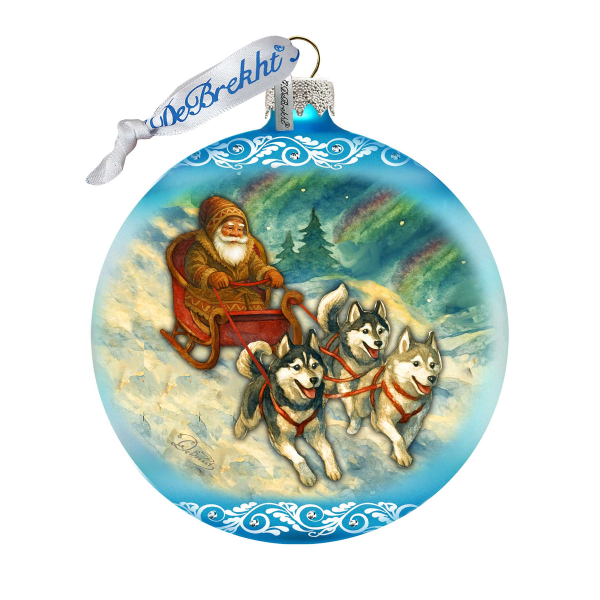 Santa Dog Sled Limited Edition Glass Christmas Ornament