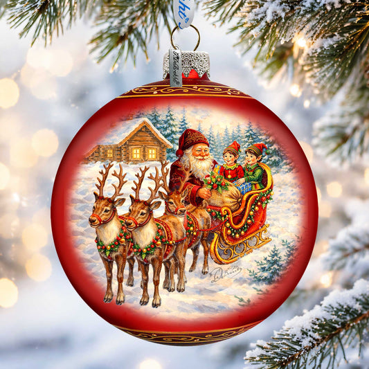 Santa Sleigh Ride Limited Edition Glass Christmas Ornament