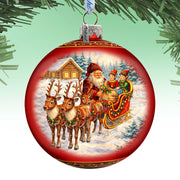 Santa Sleigh Ride Limited Edition Glass Christmas Ornament – Hand-Blown Collectible by G. DeBrekht – 73983
