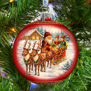 Santa Sleigh Ride Limited Edition Glass Christmas Ornament – Hand-Blown Collectible by G. DeBrekht – 73983