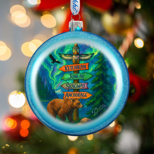 Alaska Adventure Glass Christmas Ornament
