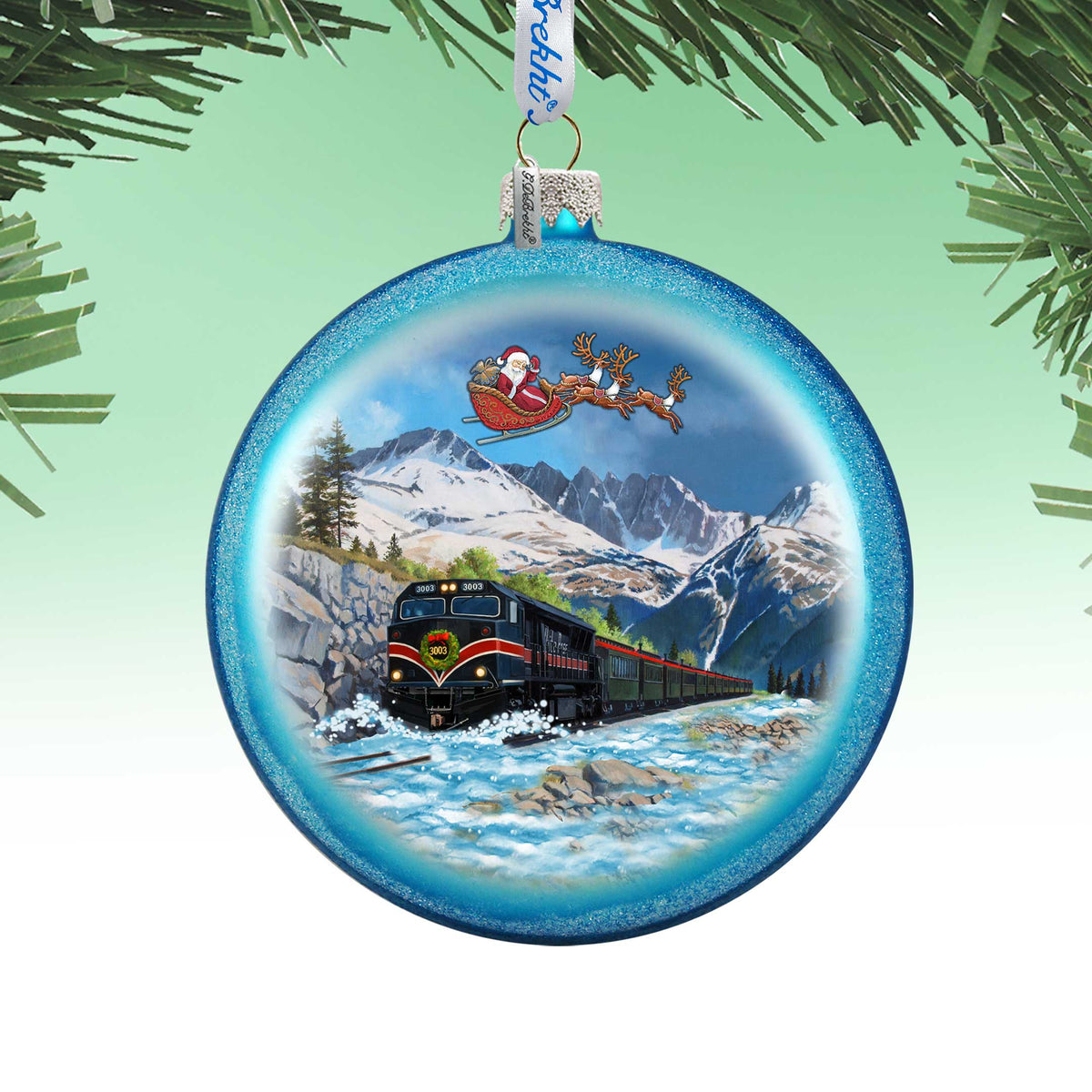 Alaska Railroad Christmas Glass Ornament