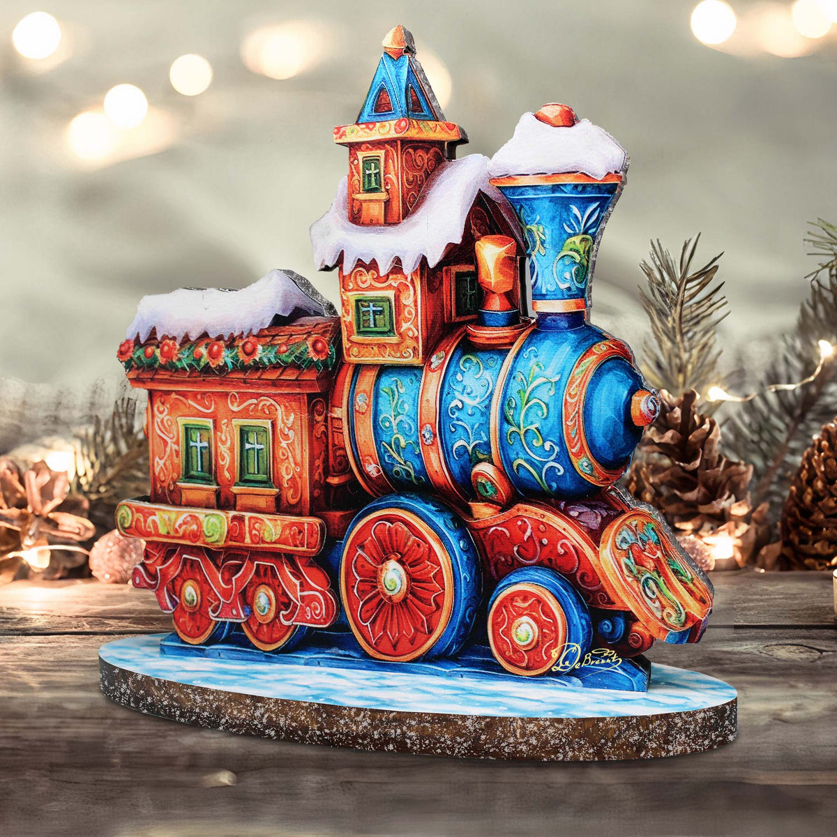 Winter Express Train Limited Edition Wooden Figurine by G. Debrekht - Centerpiece Christmas Decor - 89323