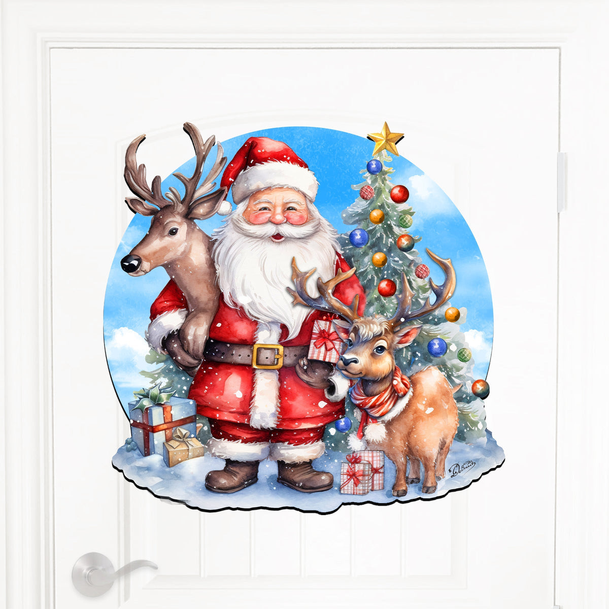 Santa with Reindeers Holiday Door Decor