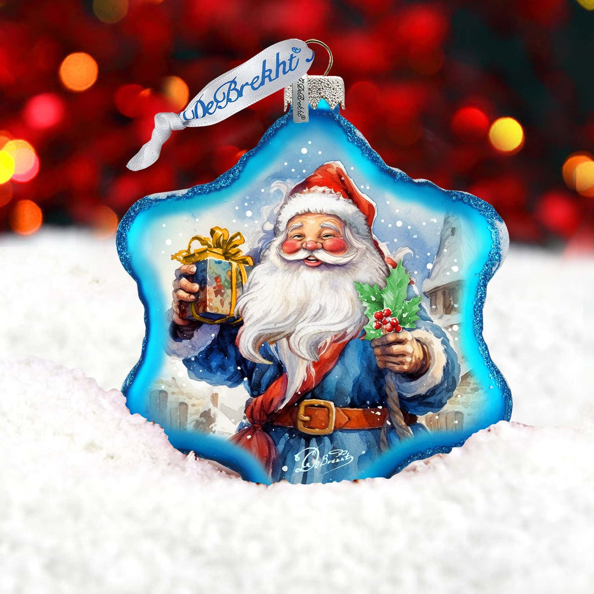 Gift for Santa Snowflake Glass Ornament by G. Debrekht - Christmas Santa Snowman Décor - 754-044