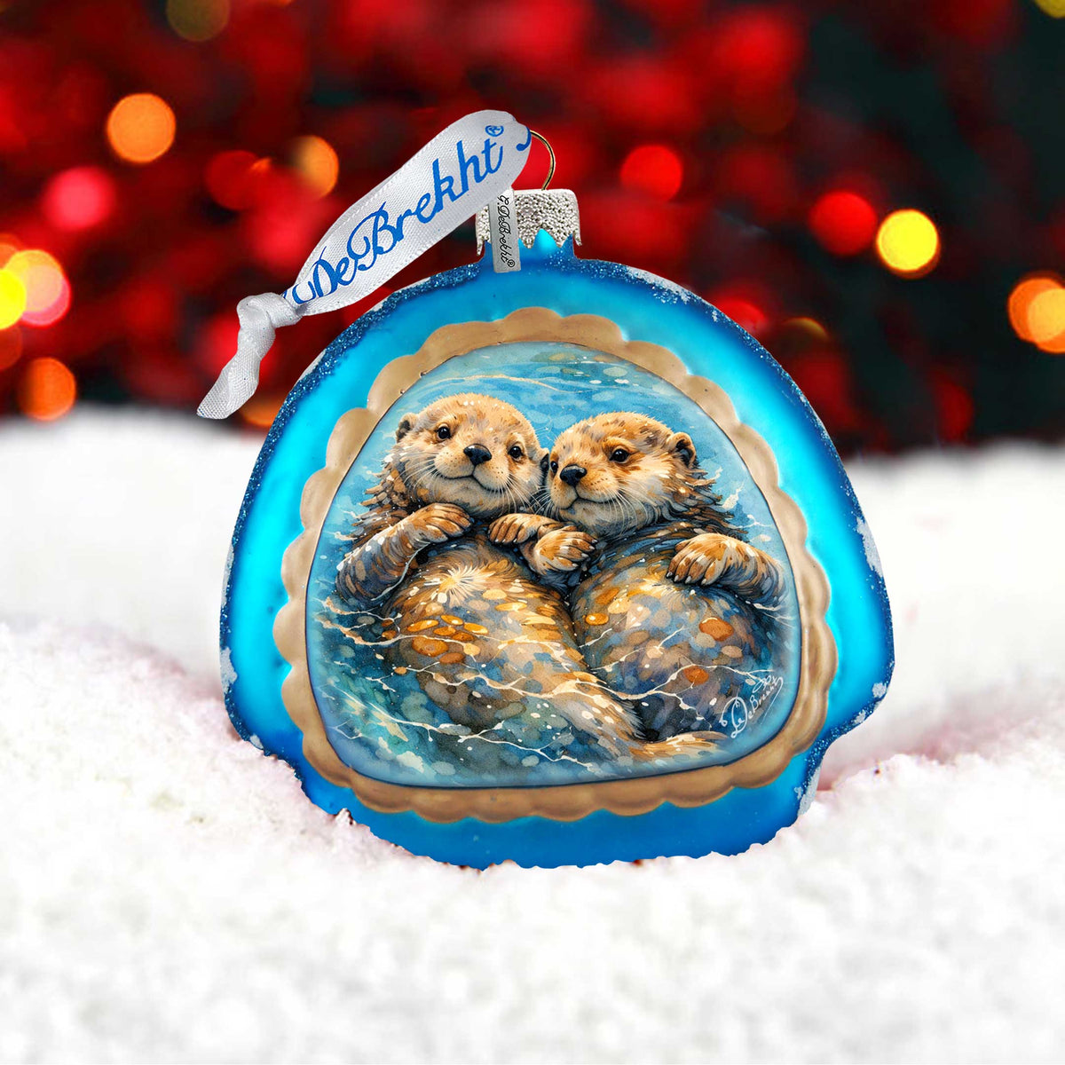 Sea Otters Holiday Splendor Glass Ornament