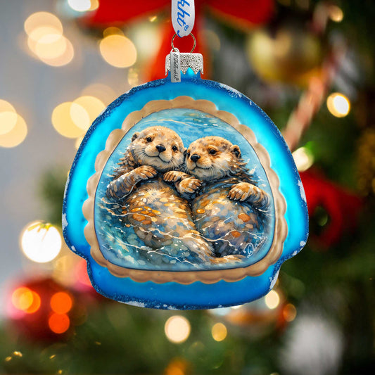 Sea Otters Holiday Splendor Glass Ornament