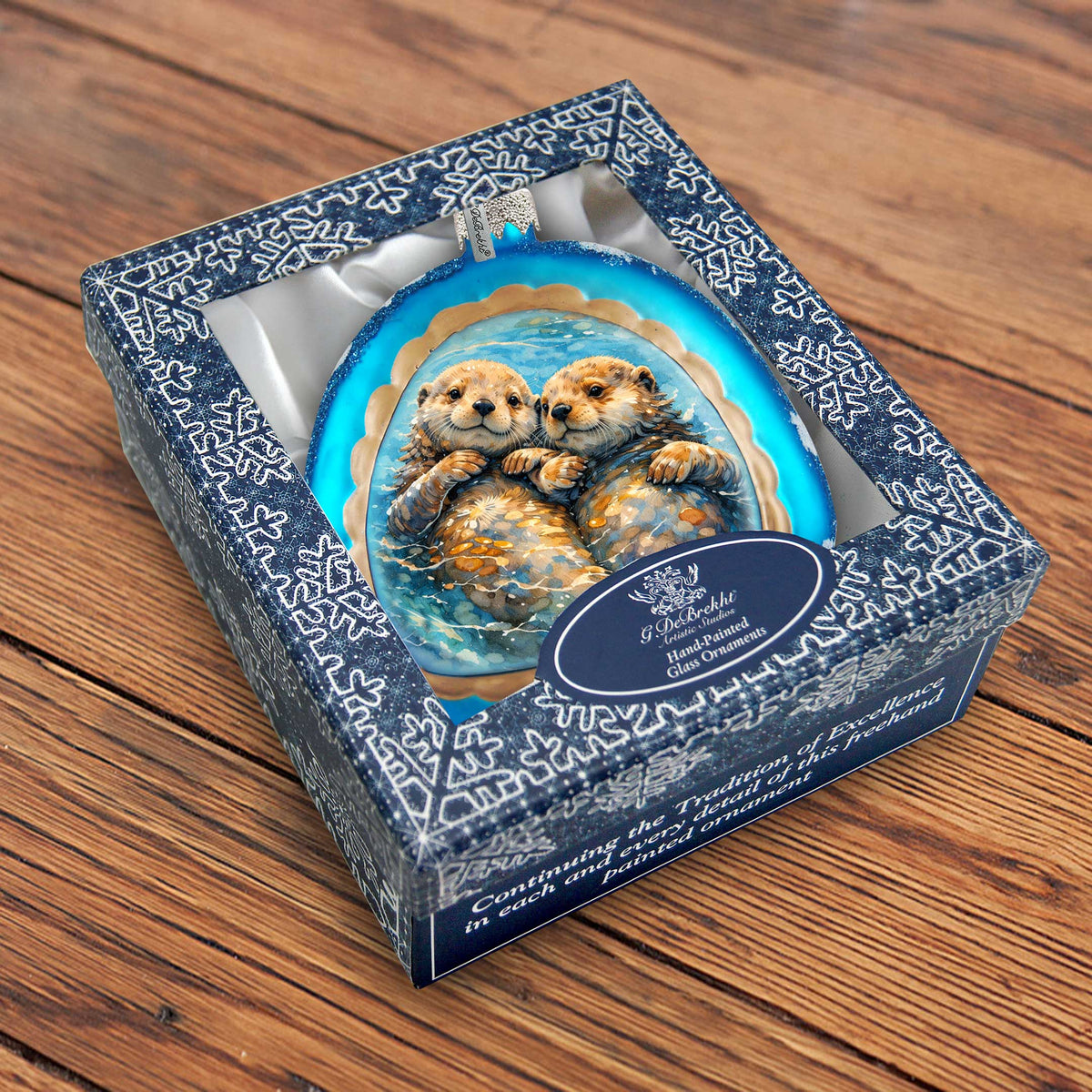 Sea Otters Holiday Splendor Glass Ornament