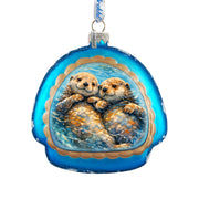 Sea Otters Holiday Splendor Glass Ornament