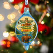 Alaska Bear Destination Signs Handblown Mercury Glass Christmas Ornament by G. Debrekht - 757-057
