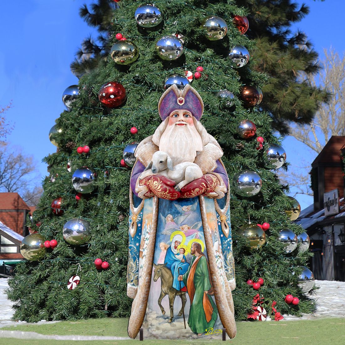 Santa and the Guardian Angels Christmas Outdoor Scene