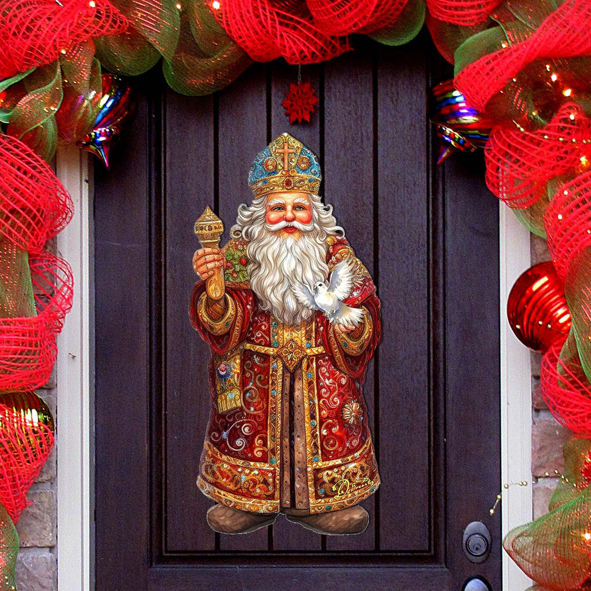 Santa's Dove of Hope Holiday Door Décor by G. Debrekht - Christmas Santa Snowman Décor - 8691416H