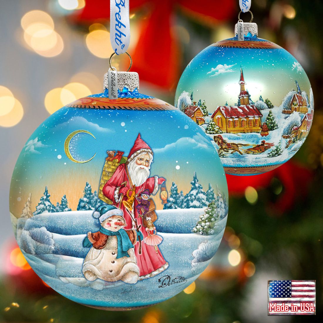 Winter Village Christmas Ball Glass Ornament Limited Edition by G. DeBrekht - Christmas Santa Snowman Decor - 73855