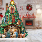 Nativity-Themed Christmas Tree Outdoor Indoor Decor Wooden Christmas Decoration