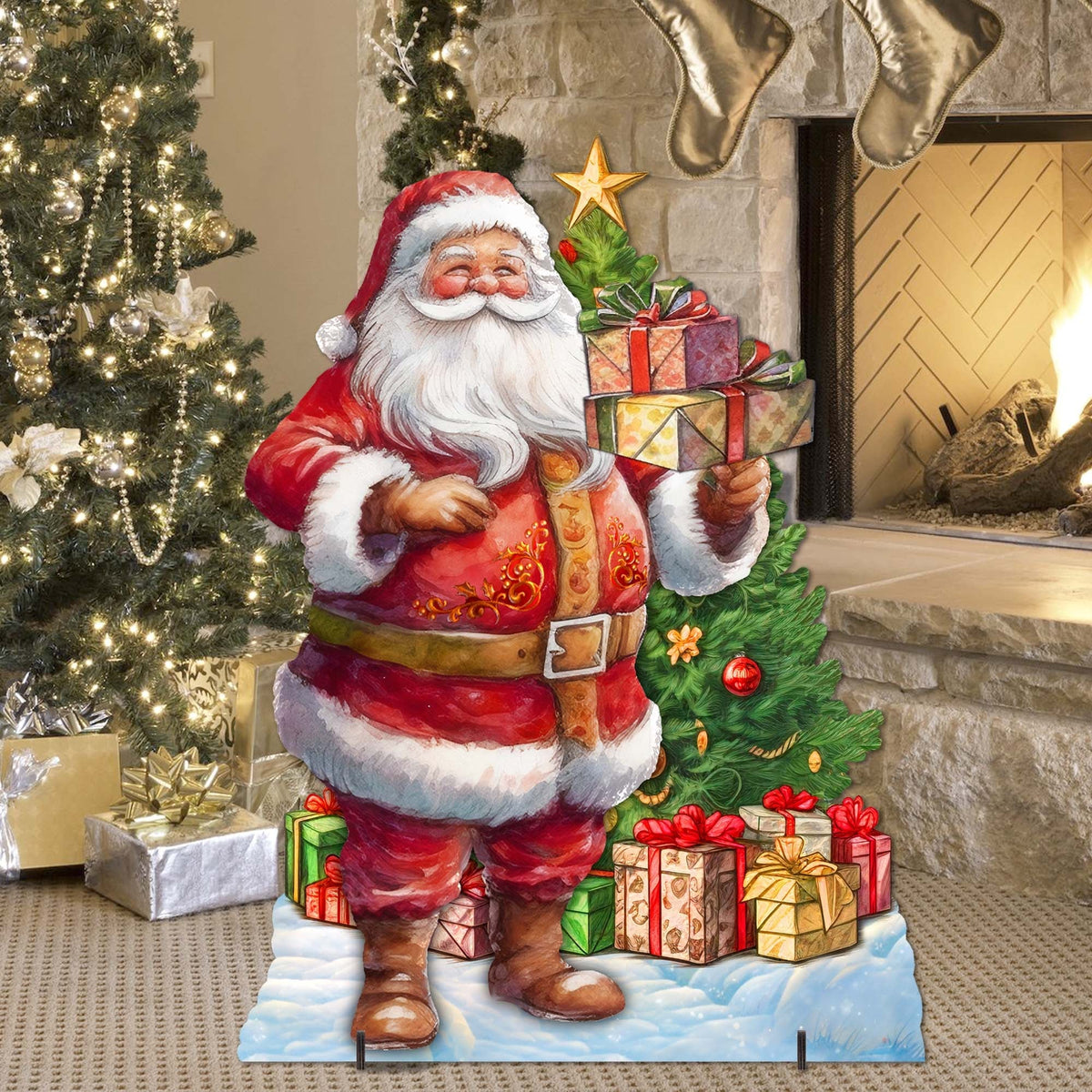 Celebrate with Santa: Santa with Gifts Outdoor Decor by G. Debrekht - Christmas Santa Snowman Decor - 8611094F