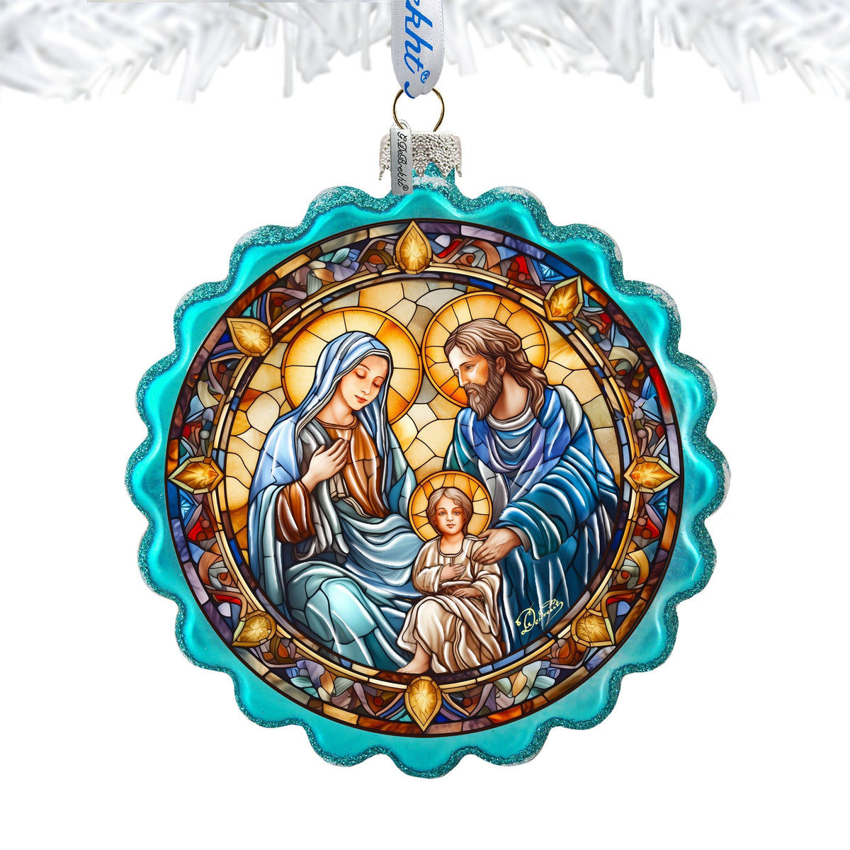 Family Love Classic Nativity Wreath Glass Ornament