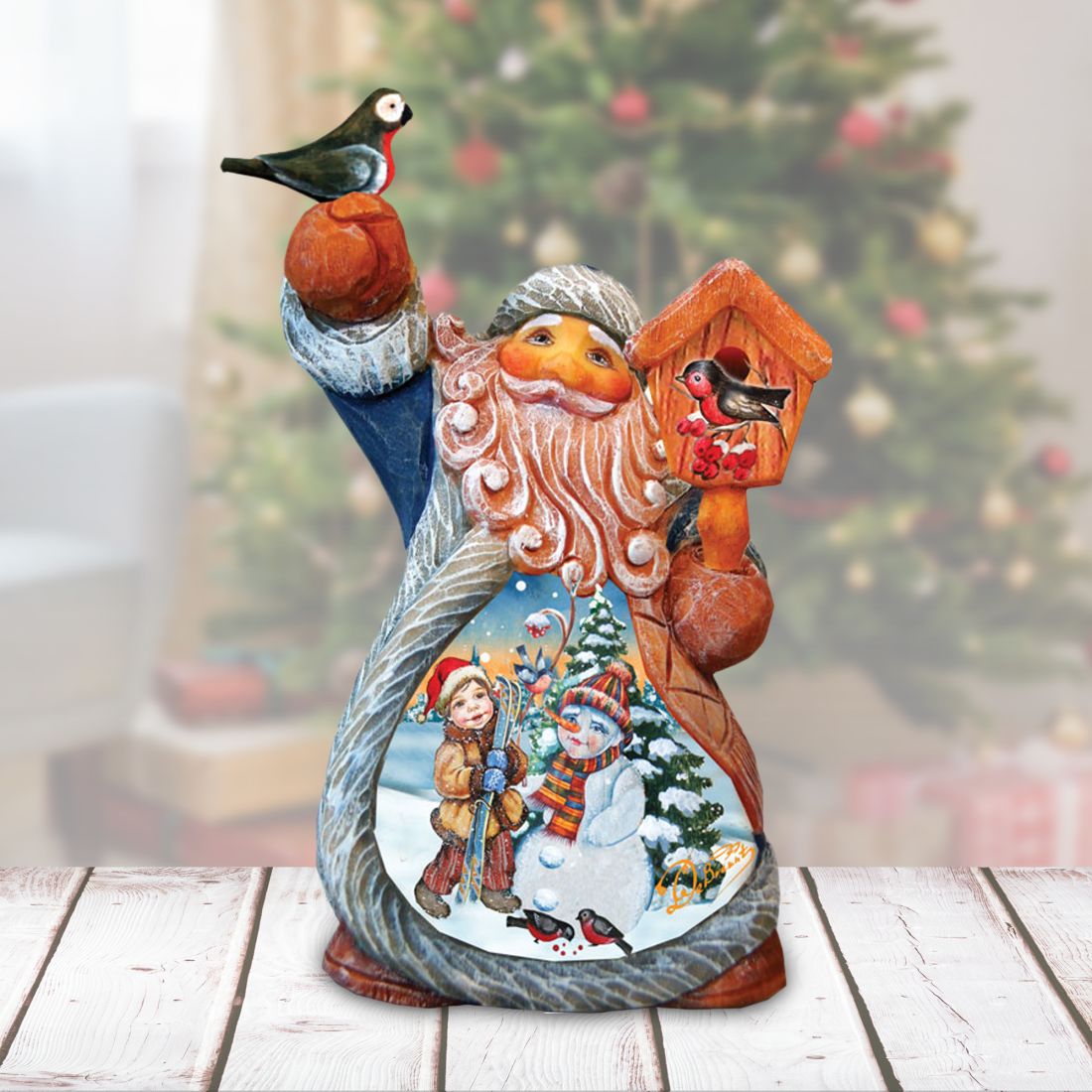 Snowy Friends Tiny Tale Santa Christmas Figurine by G. DeBrekht - Christmas Santa Snowman Decor - 561632