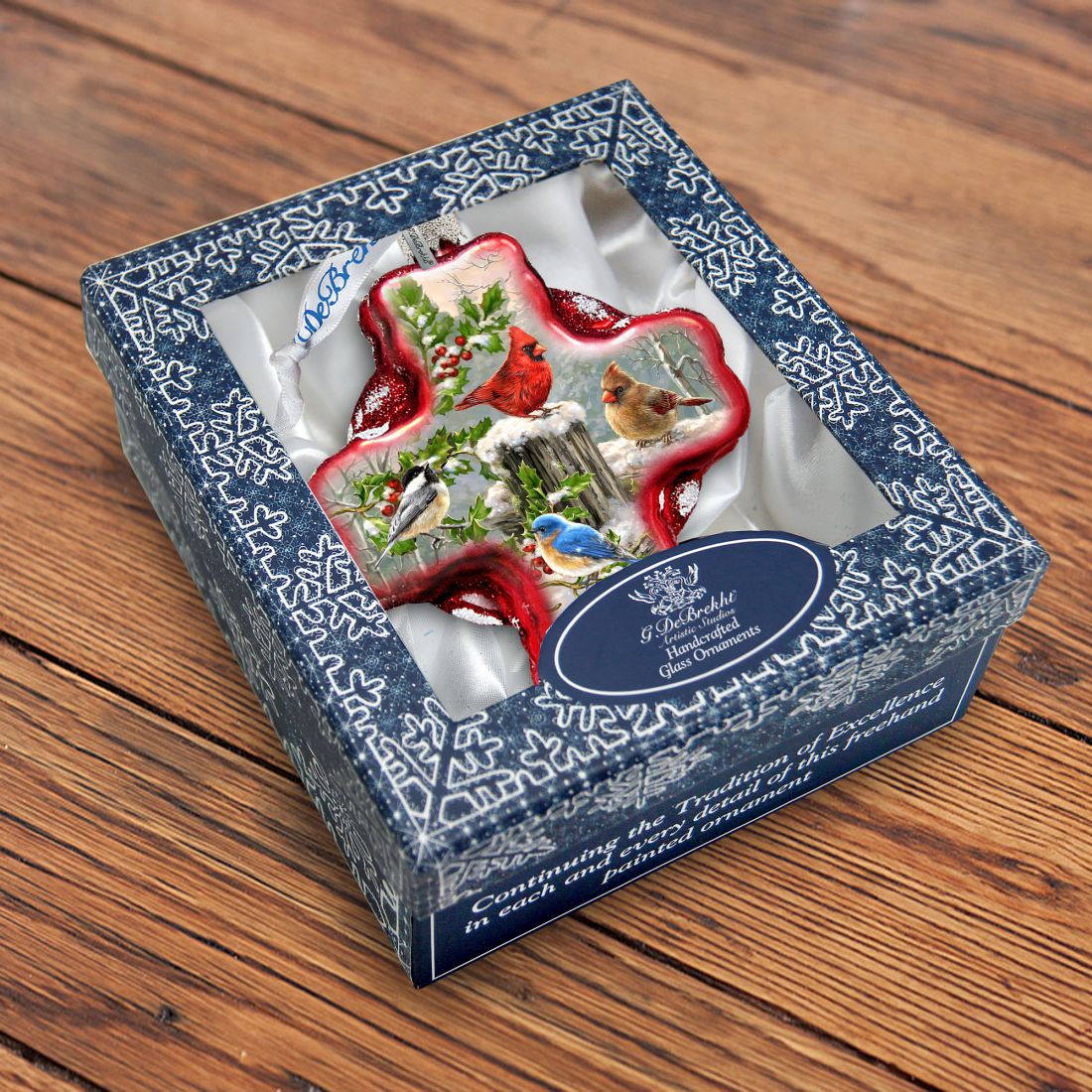 Winter Cardinals Cross Glass Ornament