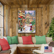 Christmas Lane Wooden Wall Art by D. Gelsinger - Christmas Santa Snowman Decor - 95674B-DG