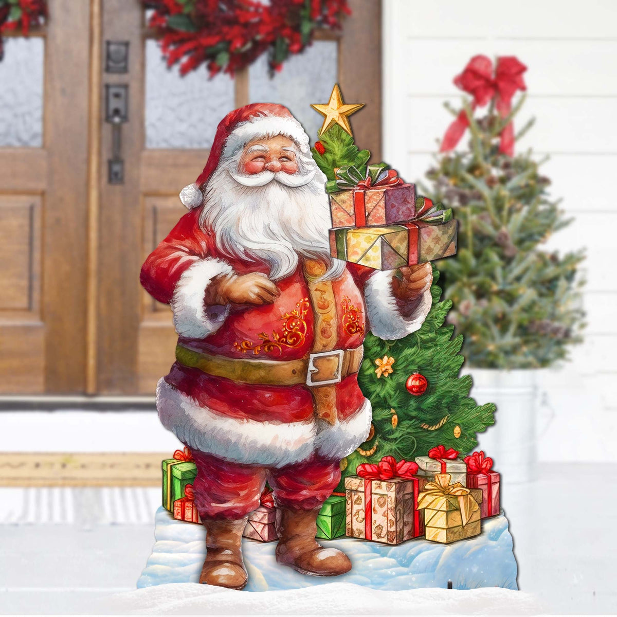 Celebrate with Santa: Santa with Gifts Outdoor Decor by G. Debrekht - Christmas Santa Snowman Decor - 8611094F