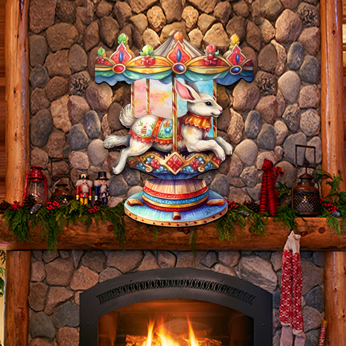 Carousel Bunny Holiday Door Decor  by G. Debrekht - Christmas Decor - 8611026H