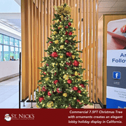 7.5FT Pre-Decorated Commercial PVC Christmas Tree with Red, Burgundy & Gold Ornaments