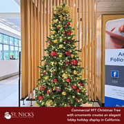9FT Pre-Decorated Commercial PVC Christmas Tree with Red, Burgundy & Gold Ornaments – Warm White Lights