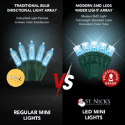 LED Mini Lights 5MM Aqua Twinkle Green Wire - 6" Spacing