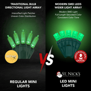 LED Mini Lights 5MM Green Static Green Wire - 6" Spacing