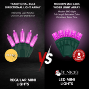 LED Mini Lights 5MM Pink Static Green Wire 6" Spacing