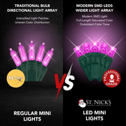 LED Mini Lights 5MM Pink Twinkle Green Wire - 6" Spacing