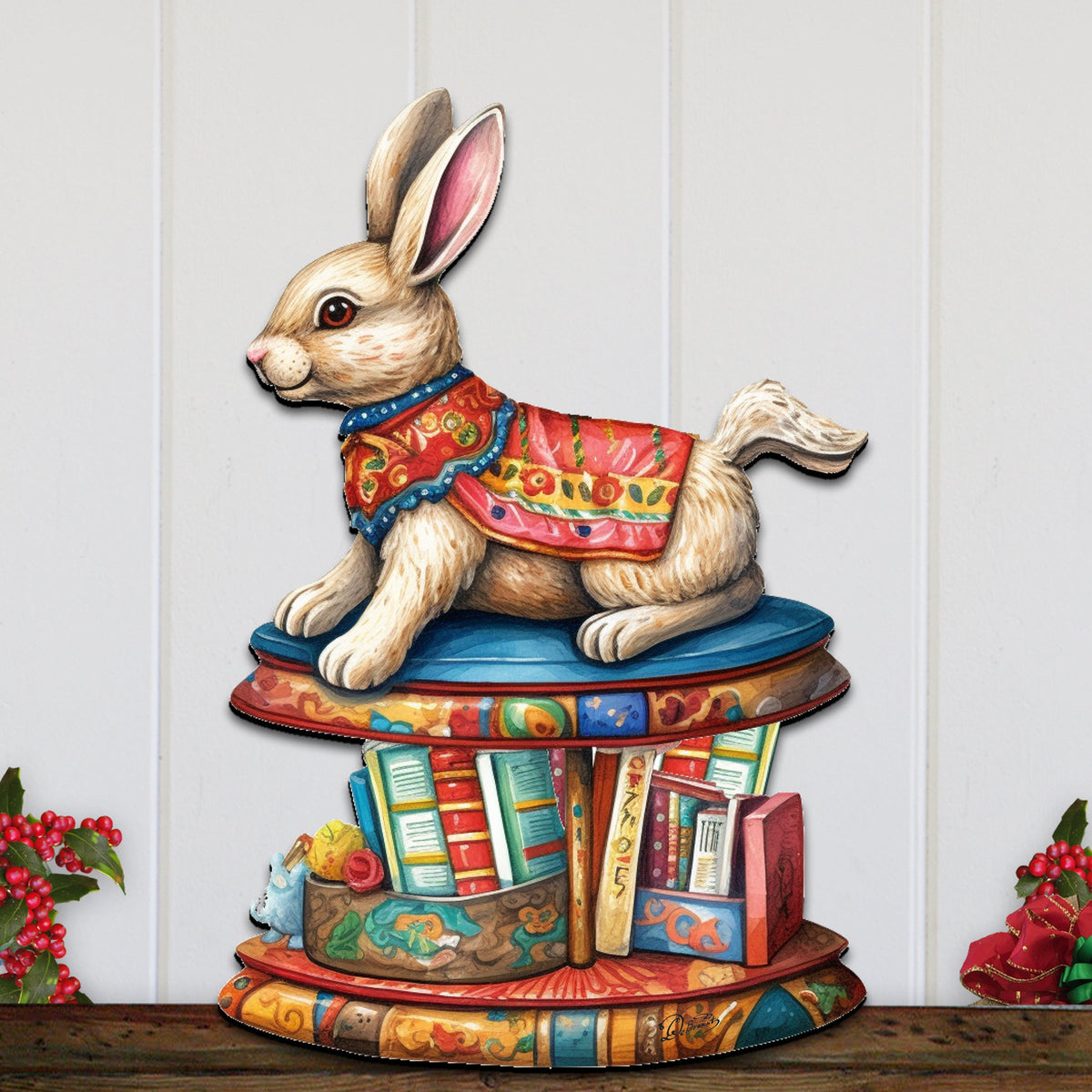 Carousel Bunny with Books Holiday Door Decor