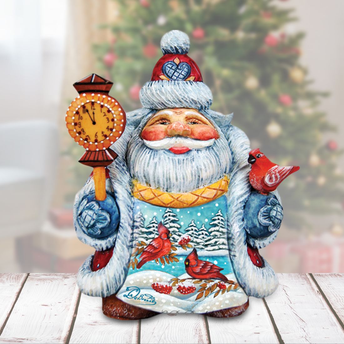 Santa with Cardinals Handcrafted Christmas Figurine - G. DeBrekht - Christmas Santa Snowman Decor - 533421