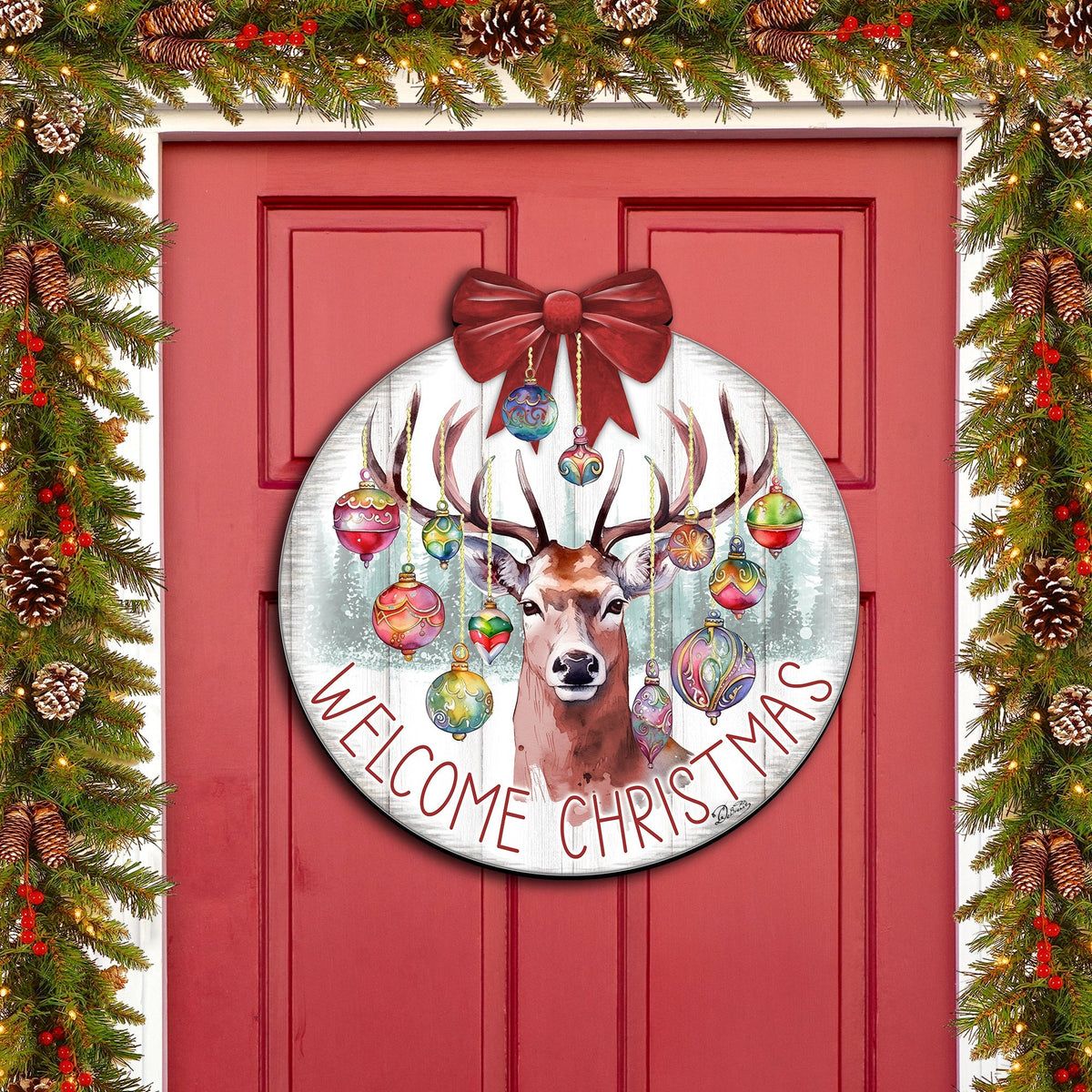 Welcome Christmas Front Door Welcome Sign, Wooden Front Porch Decor by G. Debrekht Christmas Decor - 933118H