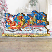 Santa Sleigh Ride with Reindeer Wooden Decor Tabletop Centerpiece by G. Debrekht - Christmas Snowman Decor - 89312
