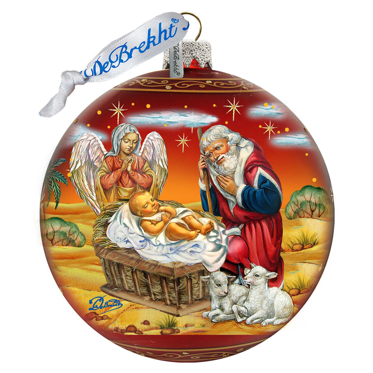 Adoration Ball in Red Glass Ornament - Limited Edition by G. Debrekht Nativity Holiday Decor - 73864R