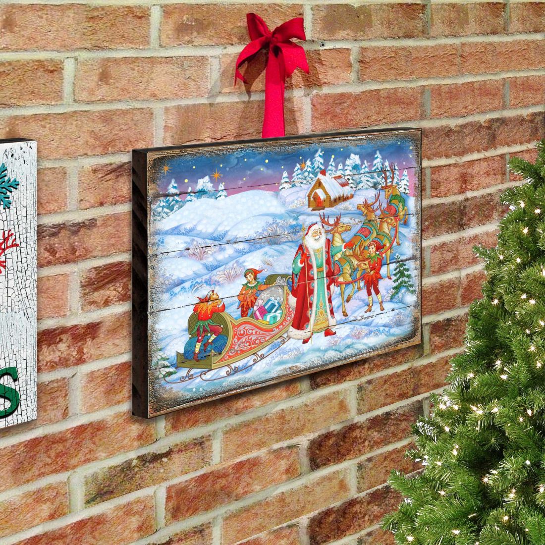 Bellowed Carrier Santa Wooden Wall Art by G. DeBrekht - Christmas Santa Snowman Decor - 8173843B