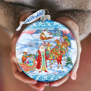Christmas Is Coming Glass Ornament Set of 3 by G. DeBrekht - Christmas Santa Snowman Decor - 73741-S3