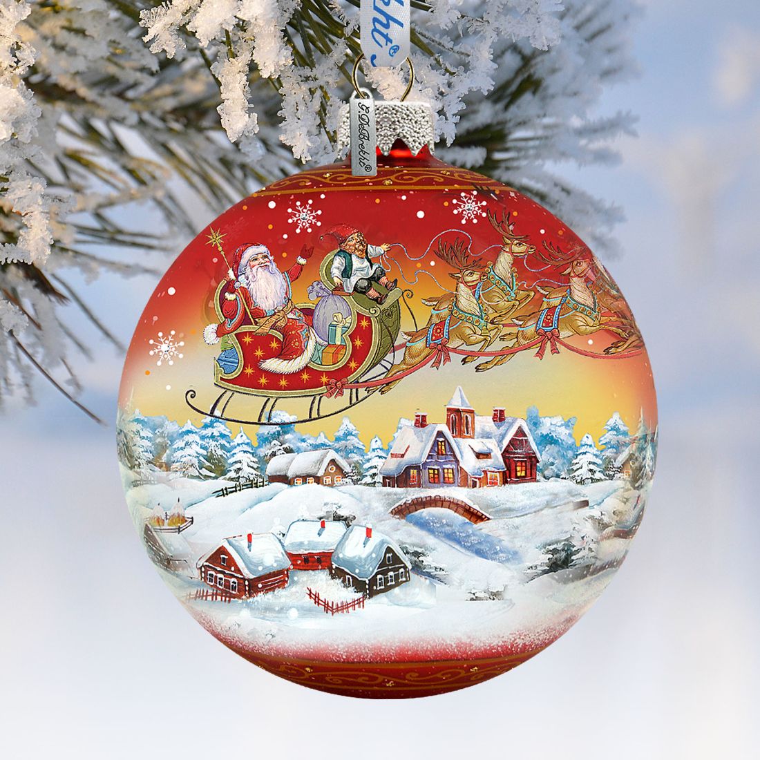 Up-Up and Away Red Glass Ornament Limited Edition by G. DeBrekht - Christmas Santa Snowman Decor - 73842R