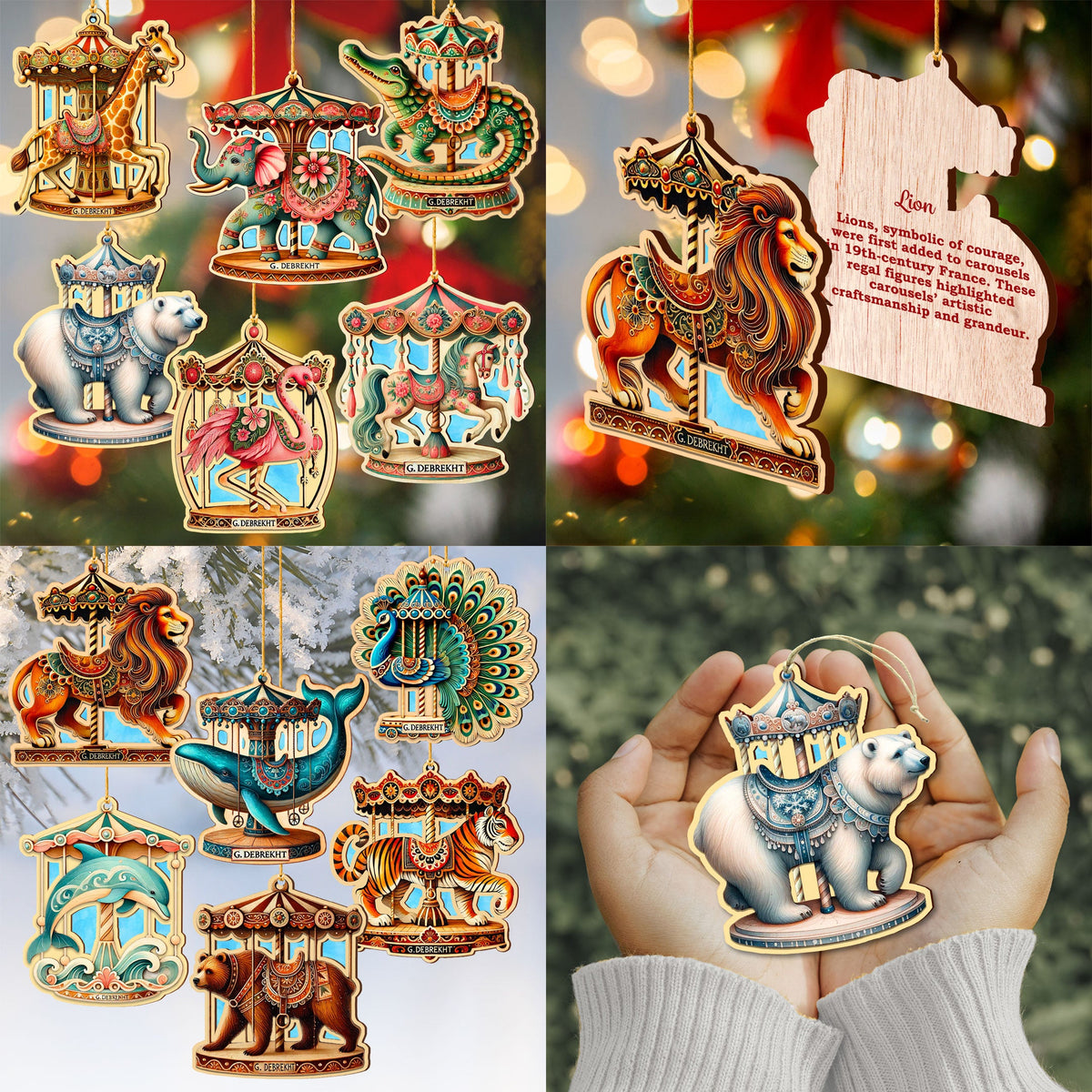 Carousel Animals Christmas Ornaments Set of 12