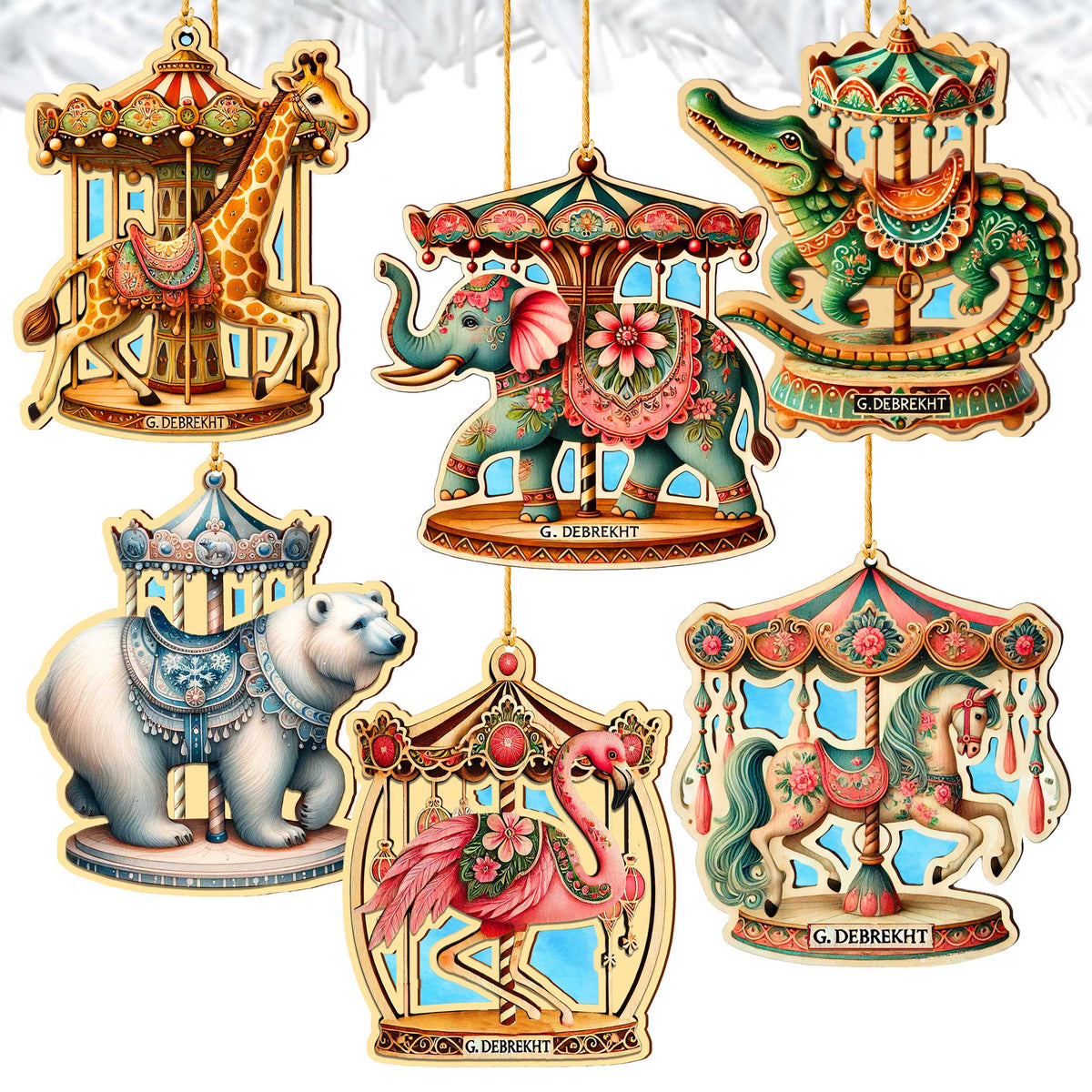 Carousel Animals Christmas Ornaments Set of 12