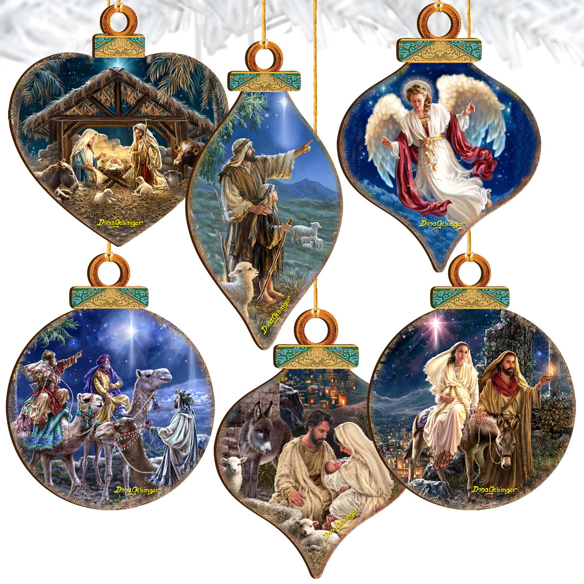 Handcrafted Christmas Ornaments Set of 6 - The Nativity Story Ornaments Set by D. Gelsinger – Nativity Holiday Decor - 8610107-S6