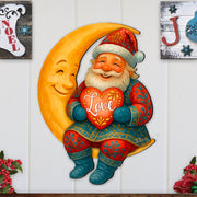 Santa on the Moon Love Christmas Door Hanger – Handcrafted Holiday Door Décor by G. Debrekht – 8652844H
