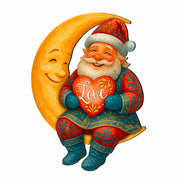 Santa on the Moon Love Christmas Door Hanger – Handcrafted Holiday Door Décor by G. Debrekht – 8652844H