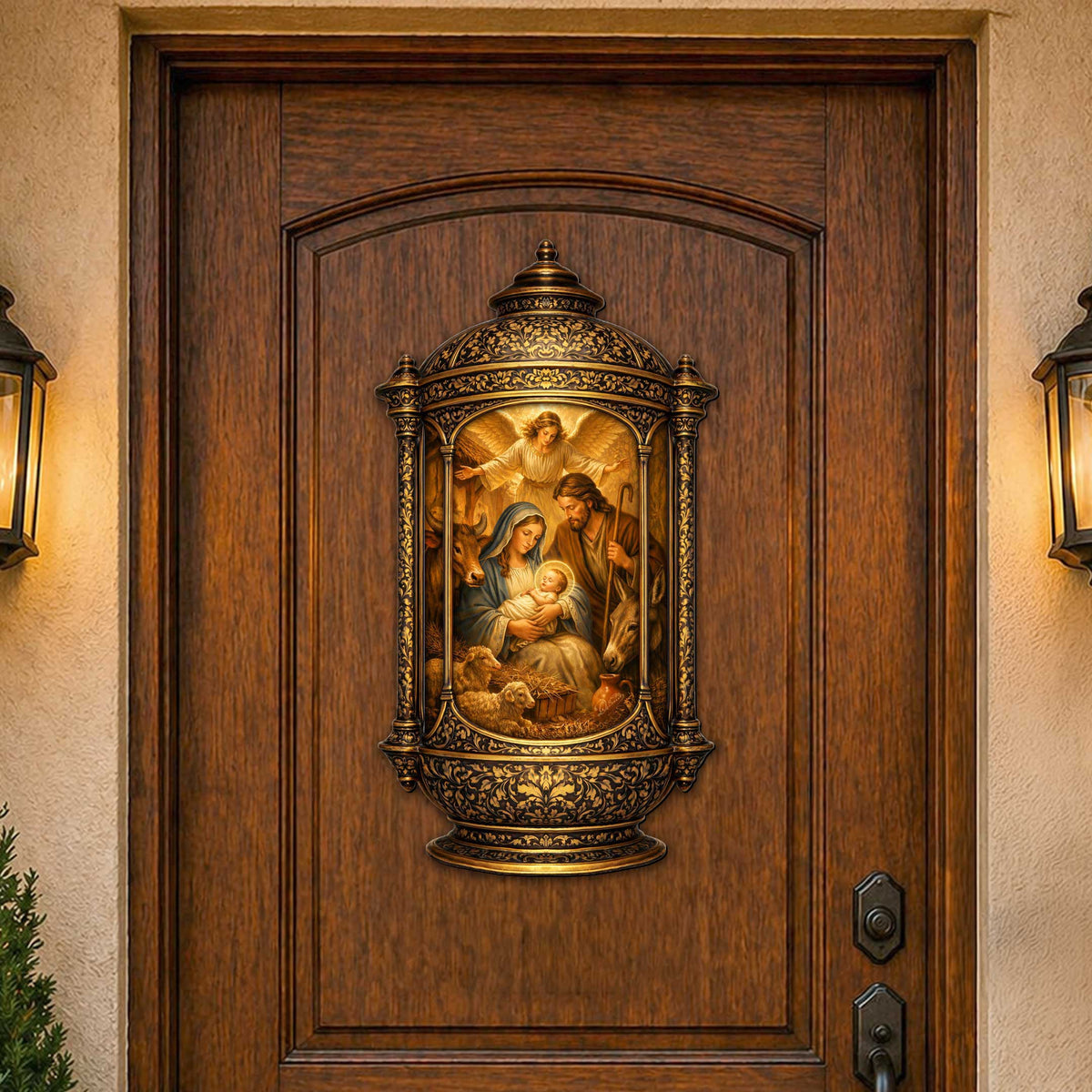 Nativity Scene Lantern Door Decor