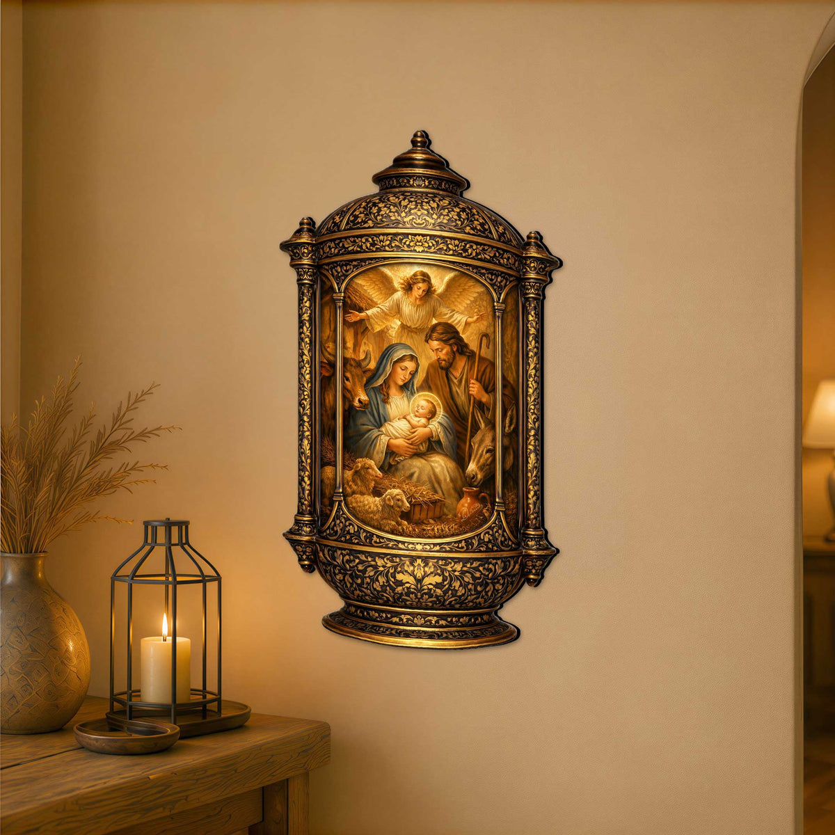 Nativity Scene Lantern Door Decor