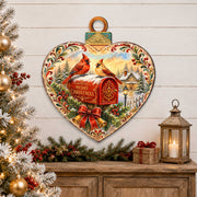 Merry Christmas Cardinals Heart Wooden Door Hanger