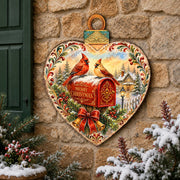 Merry Christmas Cardinals Heart Wooden Door Hanger