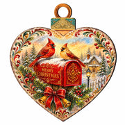 Merry Christmas Cardinals Heart Wooden Door Hanger