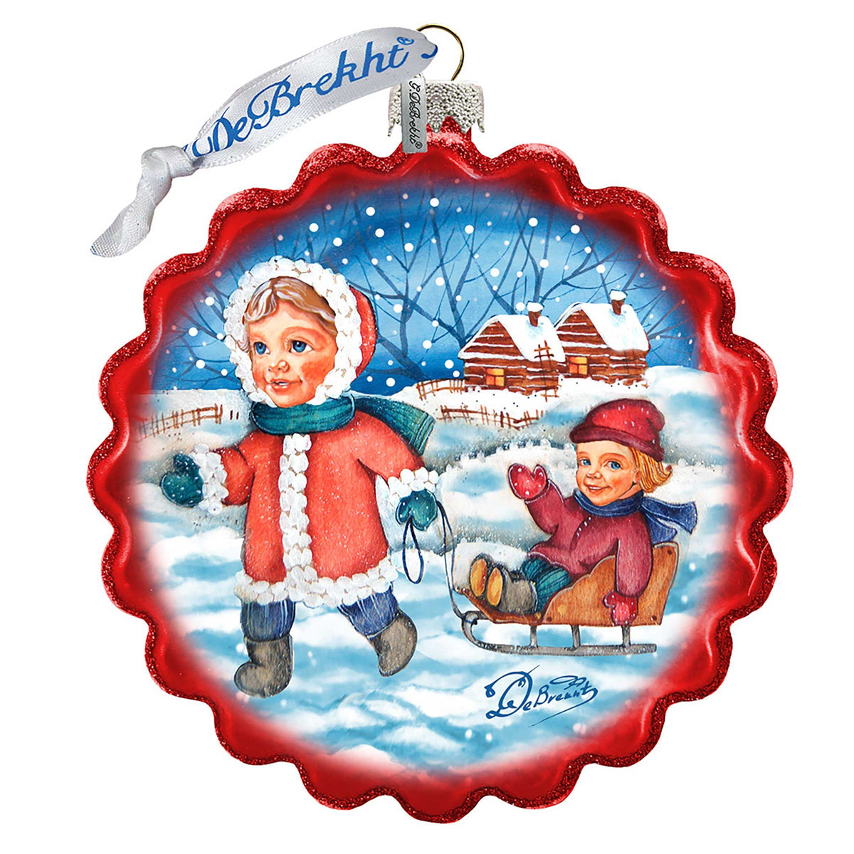 Little Siblings Wreath Glass Ornament by G. DeBrekht - Christmas Decor - 759-042